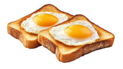 Toasts with fried egg isolated on white transparent background