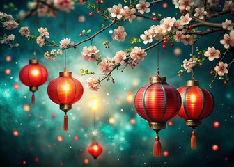 Bright traditional Chinese lanterns background generative ai
