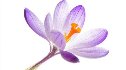 Obraz premium A detailed shot of a purple crocus flower with its delicate petals, isolated white background, minimalistic art style