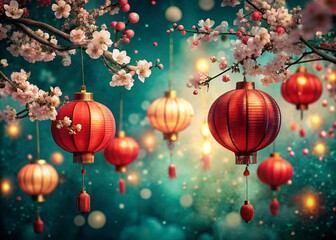 Bright traditional Chinese lanterns background generative ai