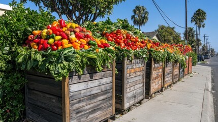 Obraz premium Colorful Vegetables Overflowing in Urban Dumpsters