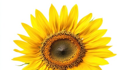 Fototapeta premium A detailed shot of a yellow sunflower with its large, sunny petals and dark center, isolated white background