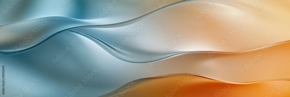 Poster Abstract glossy waves flow seamlessly in soft hues of blue and orange creating a serene visual experience for viewers. Generative AI