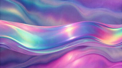 Naklejka premium Blurred soft focused abstract trendy rainbow holographic banner background in 80s style. Textile texture in purple, violet, pink and mint soft pastel colors. Trendy ethereal candy colors backdrop.