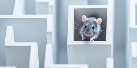 Curious rat exploring a white maze with determination