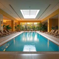 Luxurious Indoor Swimming Pool Area with Lounge Chairs and Elegant Lighting