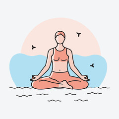 Woman in Lotus Pose Meditating by the Water