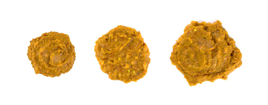 Urnebes spread or salad isolated, Serbian cuisine thick sauce on white background, condiment