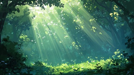Obraz premium Ethereal Sunlight Filtering Through Green Forest Canopy