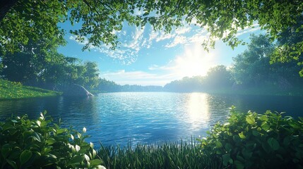 Fototapeta premium Sunlit Summer Lake View