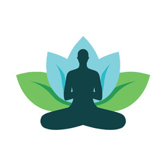 Silhouette of a Person in Yoga Pose, Surrounded by Lotus Flower