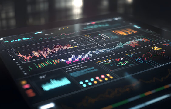 Data visualization analysis digital workspace infographic design technology sector close-up view insights for businesses