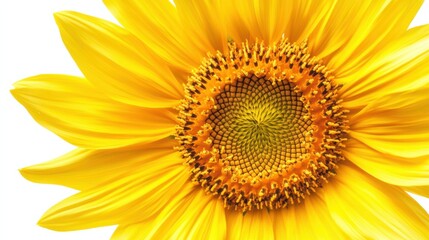 Naklejka premium A detailed view of a bright yellow sunflower with intricate details in the center, isolated white background, minimalistic art style