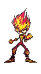 Naklejka premium A fiery cartoon character with a vibrant flame-inspired design and dynamic pose.