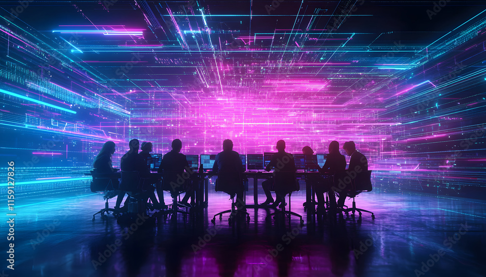 Poster innovative tech development digital workspace visual art high-tech environment silhouette viewpoint 