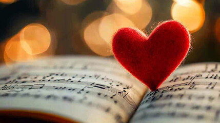 Romantic heart decoration on sheet music for Valentine's Day celebration. 