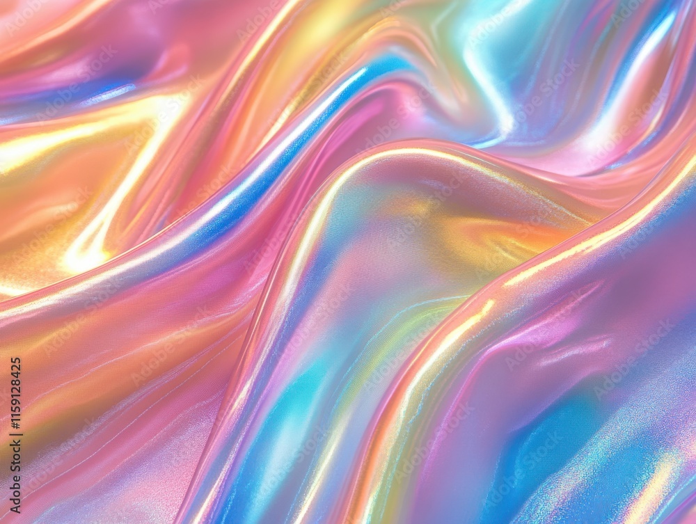 Poster Shimmering Pastel Fabric with Iridescent Waves and a Colorful Gradient Creating a Dreamy and Ethereal Visual Effect for Creative Design Projects