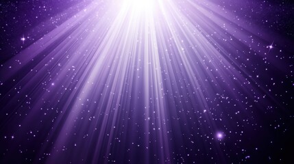 Ethereal Purple Light Rays with Sparkling Stars in Dark Space