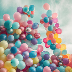 Colorful Pastel Balloons Floating in Sky Celebration Party