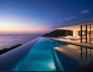 Fototapeta premium Modern Cliffside Villa with Infinity Pool and Ocean View