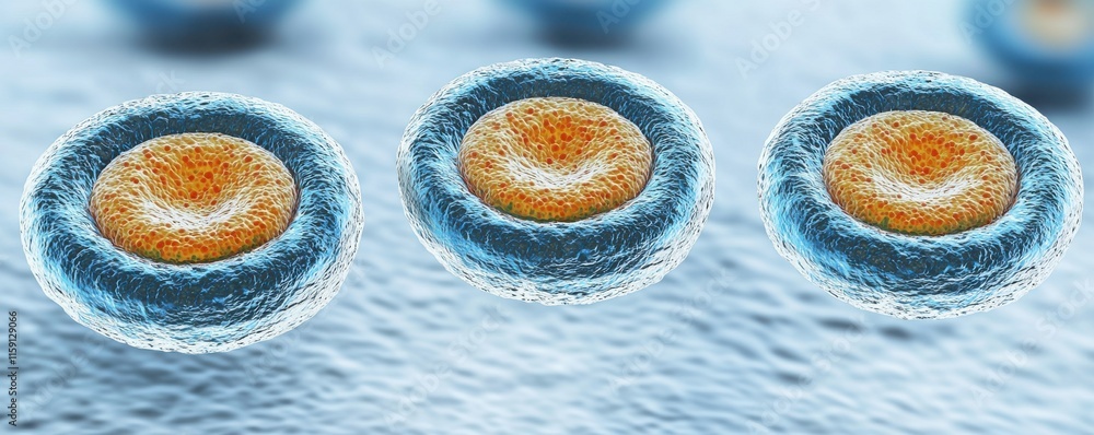Poster image depicts microscopic cells with a blue outer layer and orange center, showcasing cellular struc