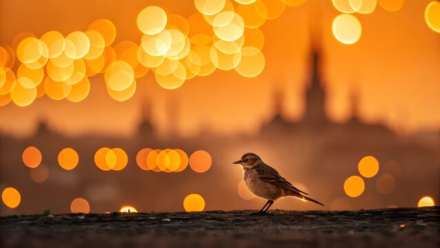Abstract orange bokeh evining background with blurred bokeh circles for christmas or spring concepts in vibrant and festive designs