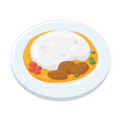 Curry Rice Emoji Icon Illustration. Kare Raisu Vector Symbol Emoticon Design Doodle Vector.