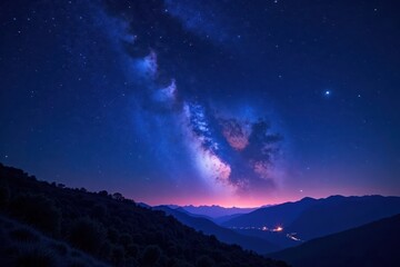 Naklejka premium Deep indigo night sky, countless stars twinkling , deep space, vast, expanse