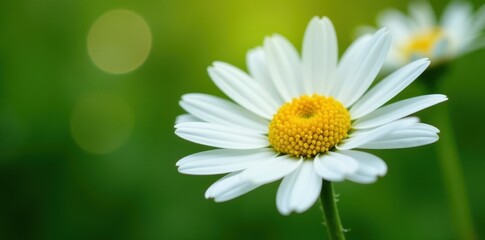 Obraz premium Delicate chamomile flower, petals fully open, vibrant yellow center , pure, single flower