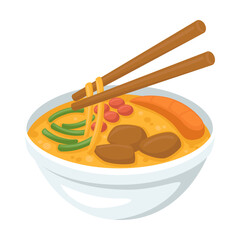 Steaming Bowl Emoji Icon Illustration. Asian Food Vector Symbol Emoticon Design Doodle Vector.