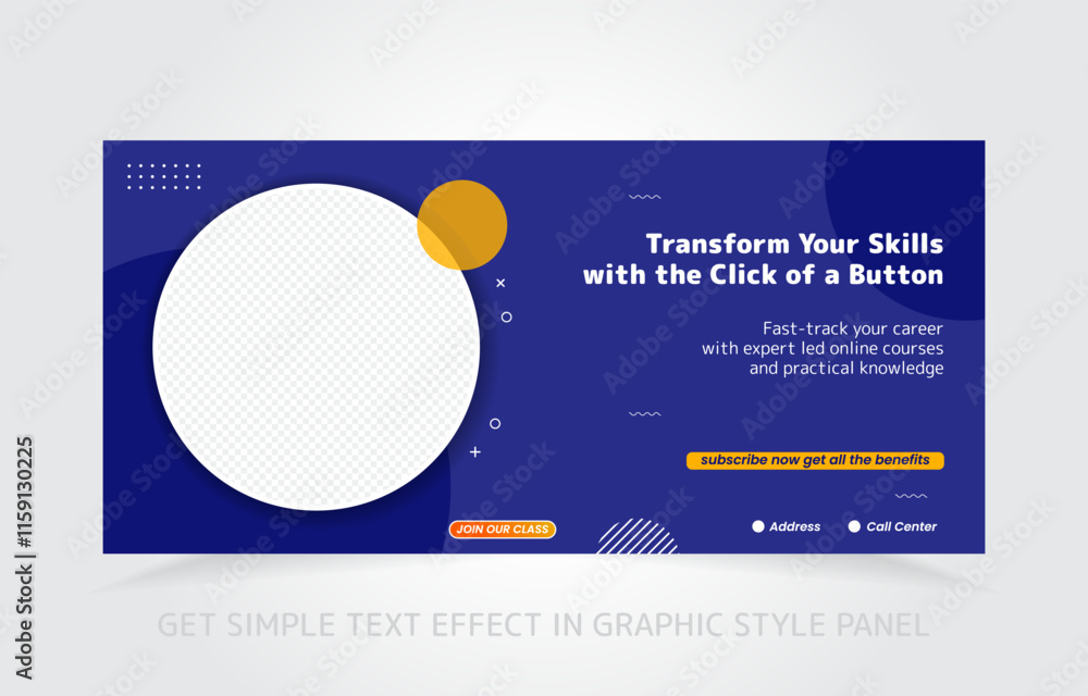 Poster banner template design e-learning online and class master with free simple text effect in graphic st