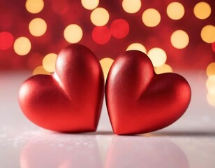 Obraz premium Two Red Hearts Against A Romantic Bokeh Background