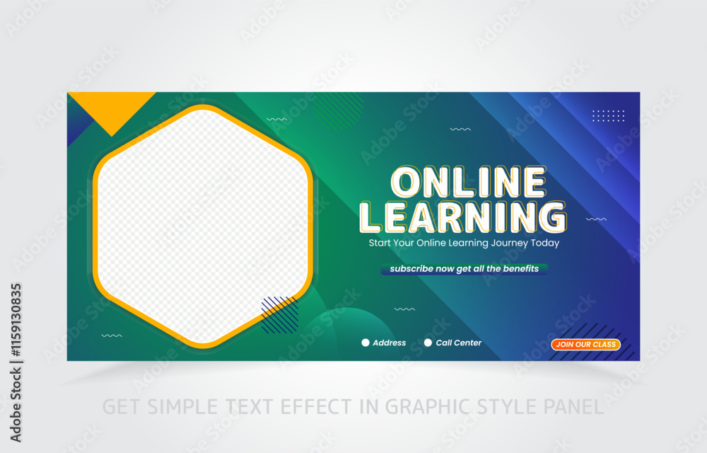 Poster banner template design e-learning online and class master with free simple text effect in graphic st