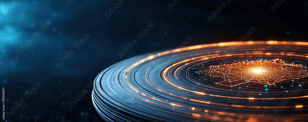 Poster futuristic library idea. futuristic technology illustration with glowing circular patterns and brigh