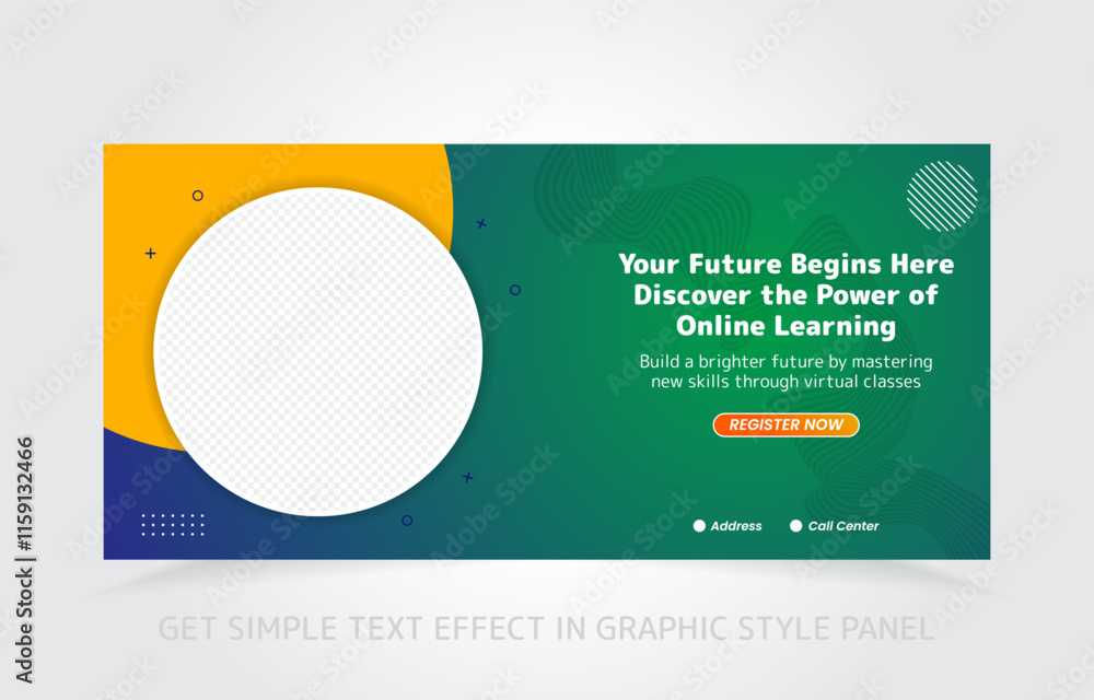 Poster banner template design e-learning online and class master with free simple text effect in graphic st