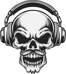 Masculine skull with retro headphone