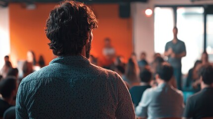 Fototapeta premium Motivational Workshop with Speaker and Audience Highlighting Change Resistance
