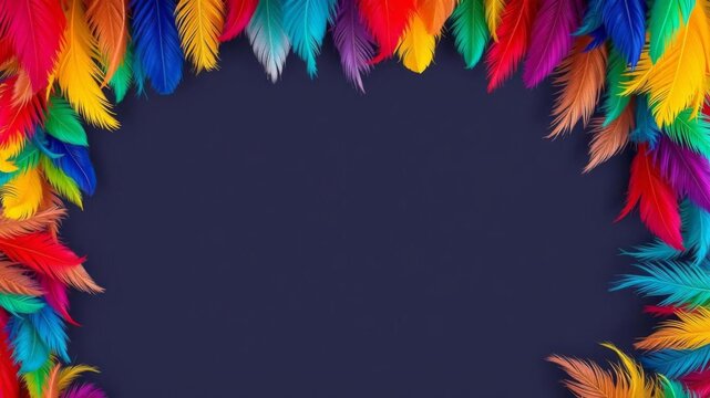 Vibrant multicolored feathers creating a full frame background with central text copy space for design projects or inspirational messages, colorful, design, copy space