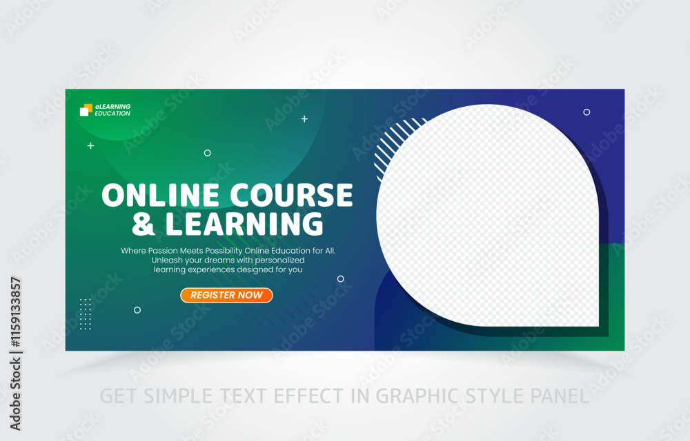 Poster banner template design e-learning online and class master with free simple text effect in graphic st