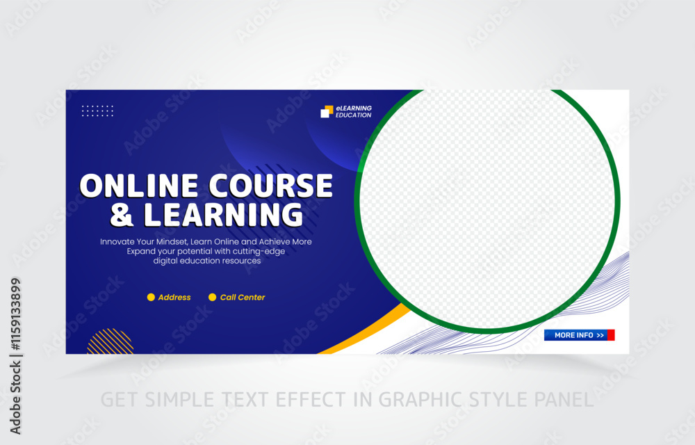 Poster banner template design e-learning online and class master with free simple text effect in graphic st