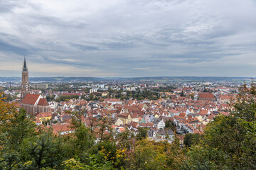 Small Bavarian city Landshut on a bright spring day from bird perspective