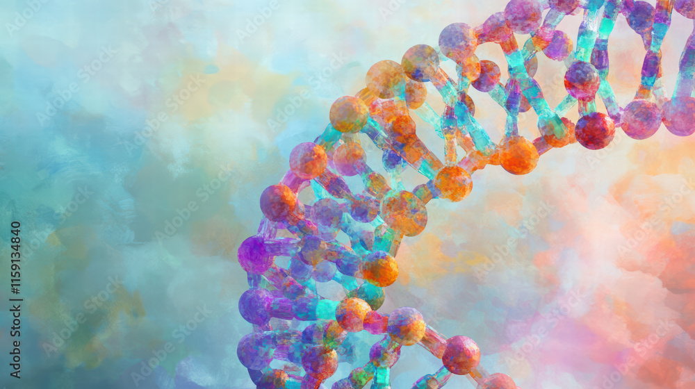 Poster colorful abstract representation of dna with vibrant hues and textures, showcasing intricate structu