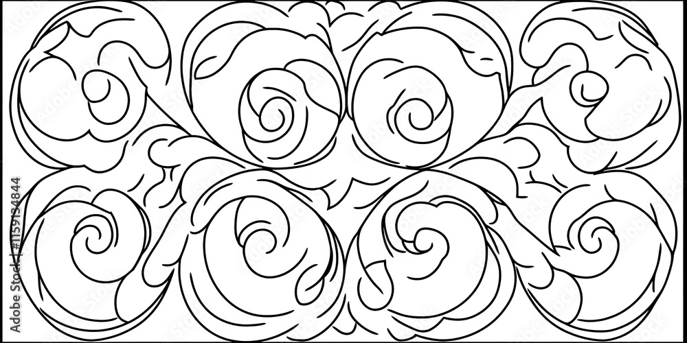 Poster intricate swirl pattern design showcasing floral elements in a continuous layout for creative projec
