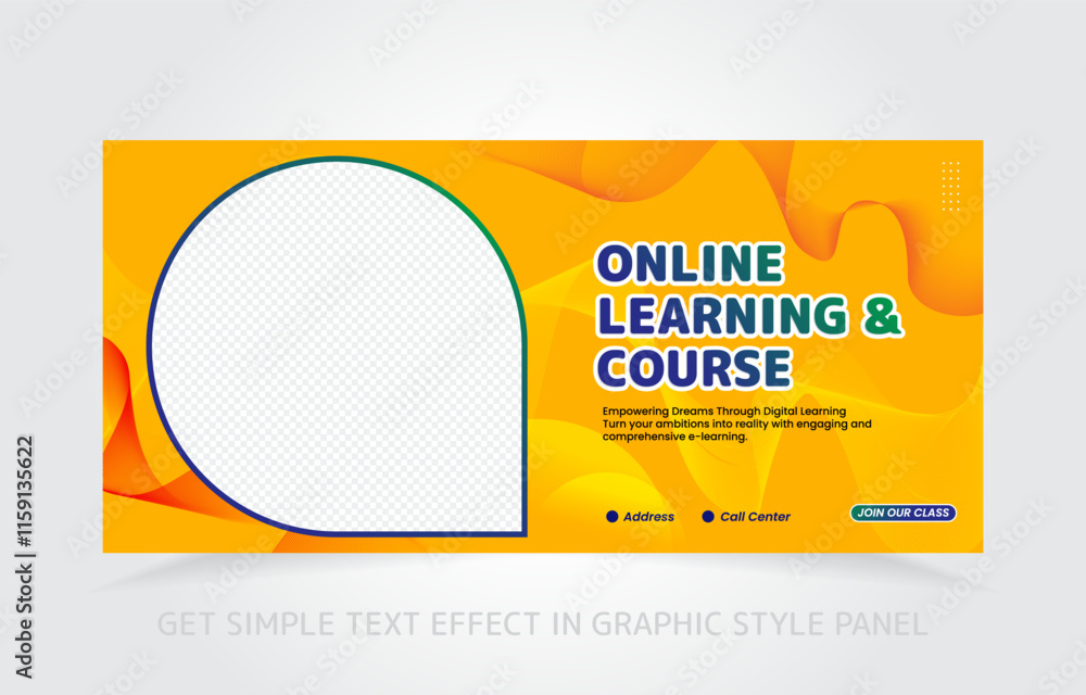 Poster banner template design e-learning online and class master with free simple text effect in graphic st