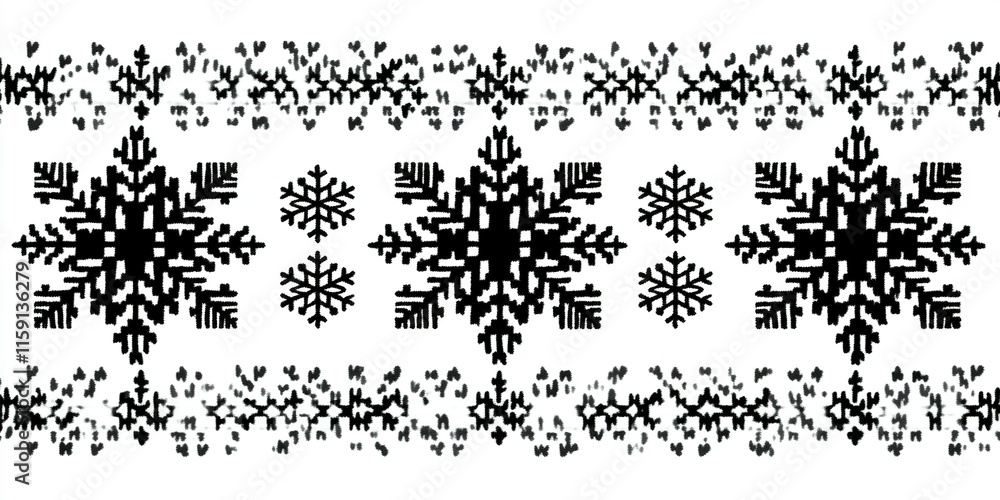 Poster black and white snowflake patterns creating a winter themed design suitable for textiles or wallpape