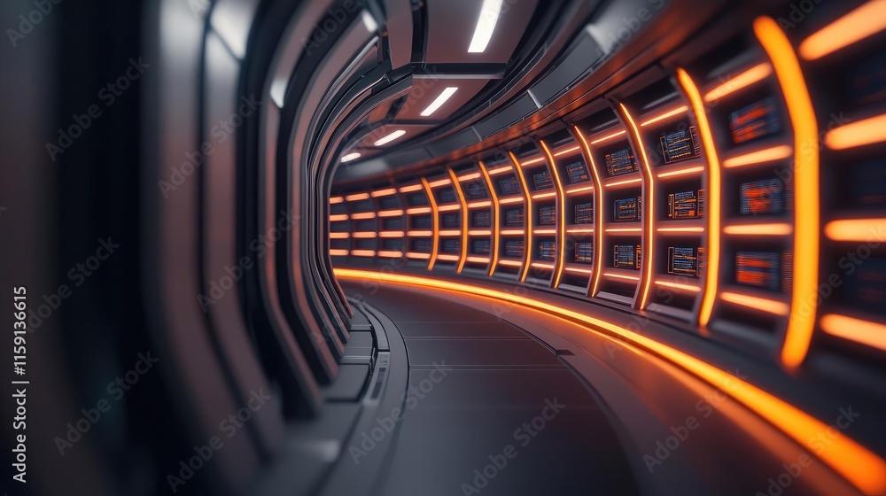 Poster futuristic library idea. futuristic corridor with illuminated walls in a sci-fi design.