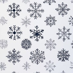 Seamless pattern of dark blue snowflakes on a light background.