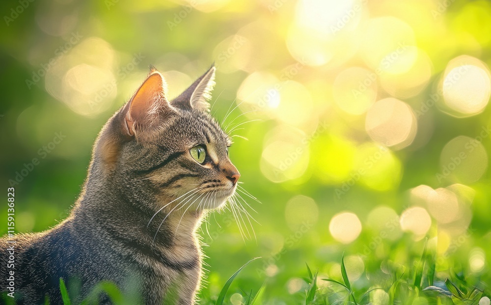 Aufkleber tranquil cat portrait with soft focus in a lush green environment capturing the essence of serenity 