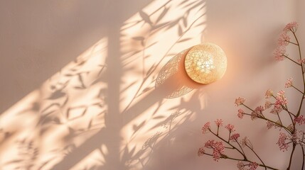A delicate and intricate wall solar light rests on a soft pink background, its dainty beauty charming the senses