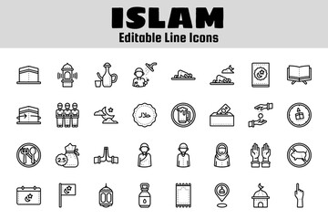 islam outline icon set